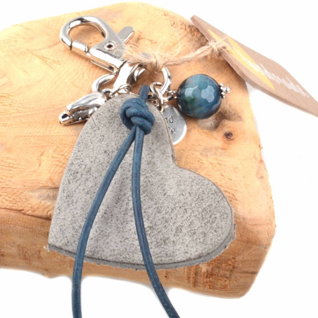 Bedel leerhanger hart grijs DIY pakket-Kraaltjes van Renate