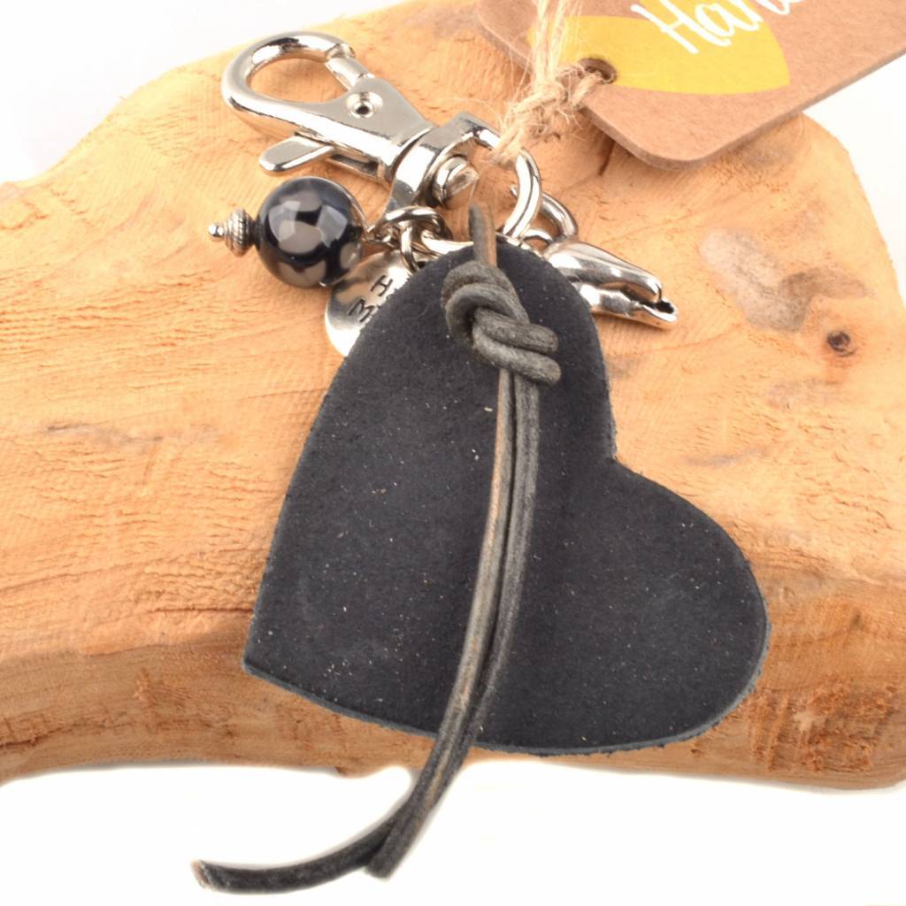 Bedel leerhanger hart zwart DIY pakket-Kraaltjes van Renate