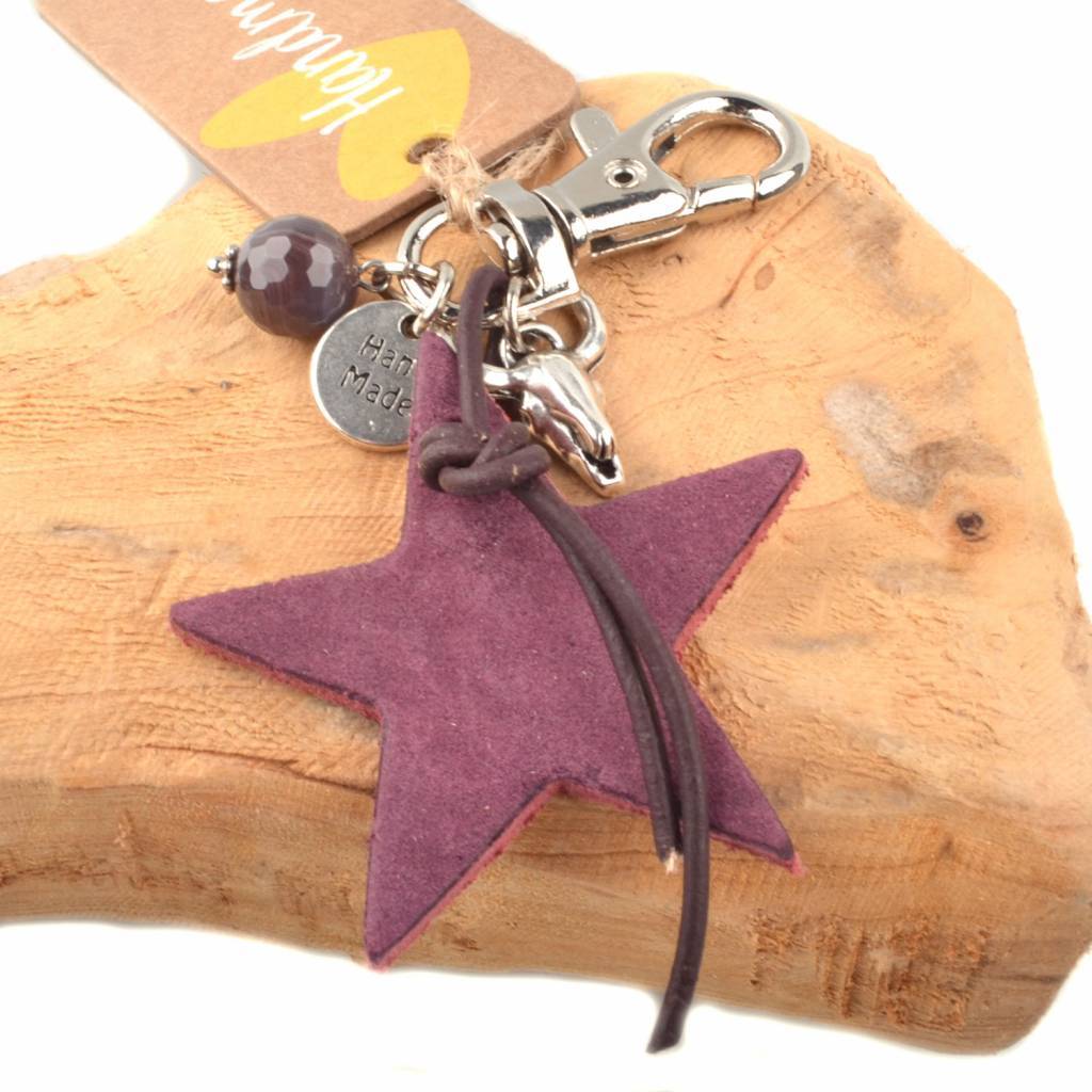 Bedel leerhanger ster aubergine DIY pakket-Kraaltjes van Renate
