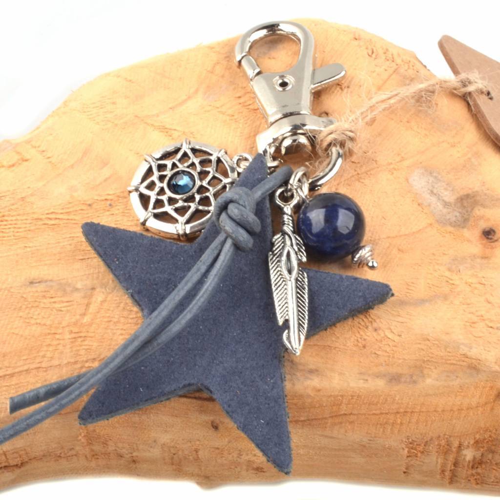 Bedel leerhanger ster blauw DIY pakket-Kraaltjes van Renate