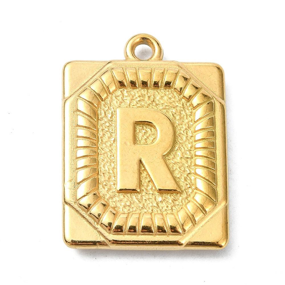 Bedel letter rechthoek alfabet A-Z RVS 18K goud 25x18mm-bedels-Kraaltjes van Renate