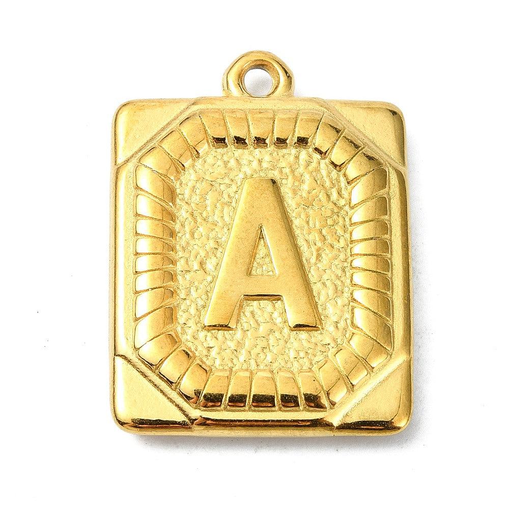 Bedel letter rechthoek alfabet A-Z RVS 18K goud 25x18mm-bedels-Kraaltjes van Renate