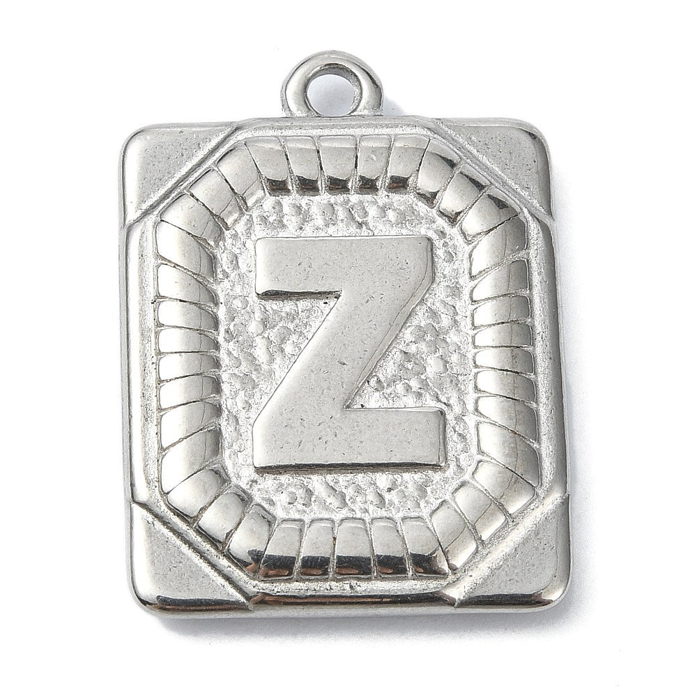 Bedel letter rechthoek alfabet A-Z RVS zilver 25x18mm-bedels-Kraaltjes van Renate