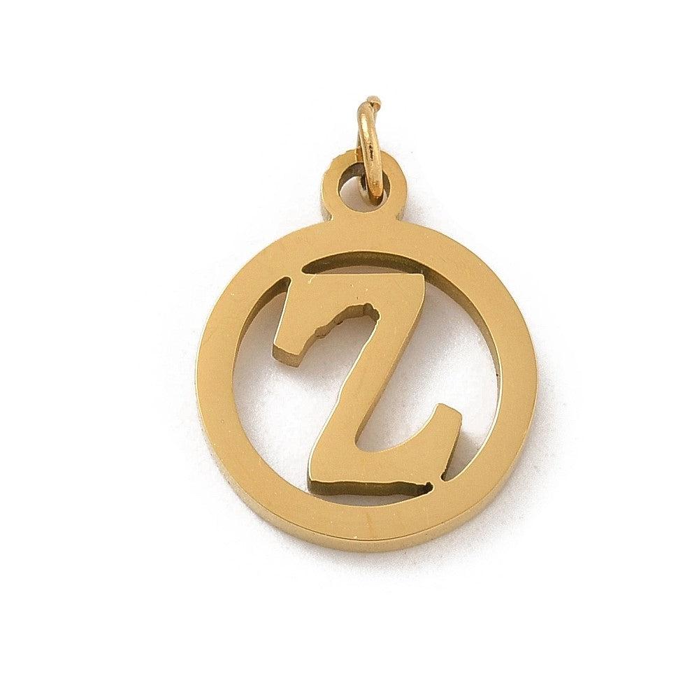 Bedel letter rond alfabet A-Z goud RVS 14x12mm-bedels-Kraaltjes van Renate