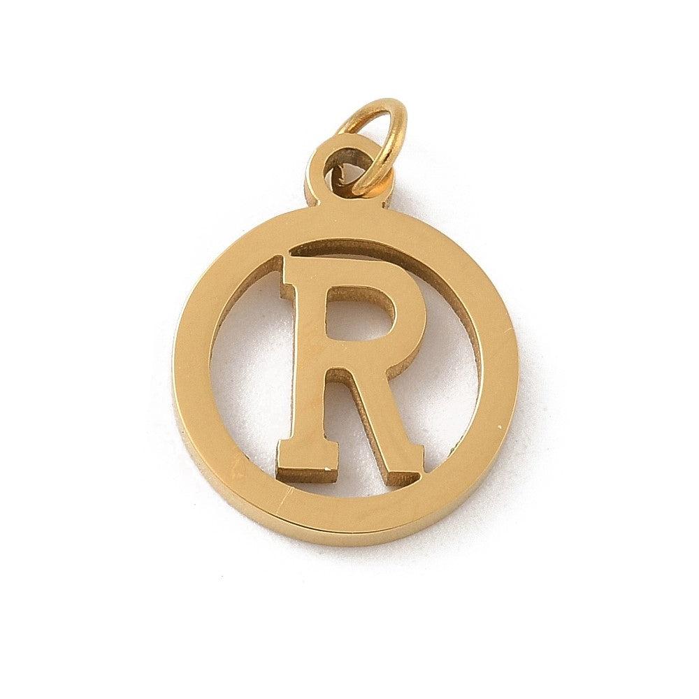 Bedel letter rond alfabet A-Z goud RVS 14x12mm-bedels-Kraaltjes van Renate