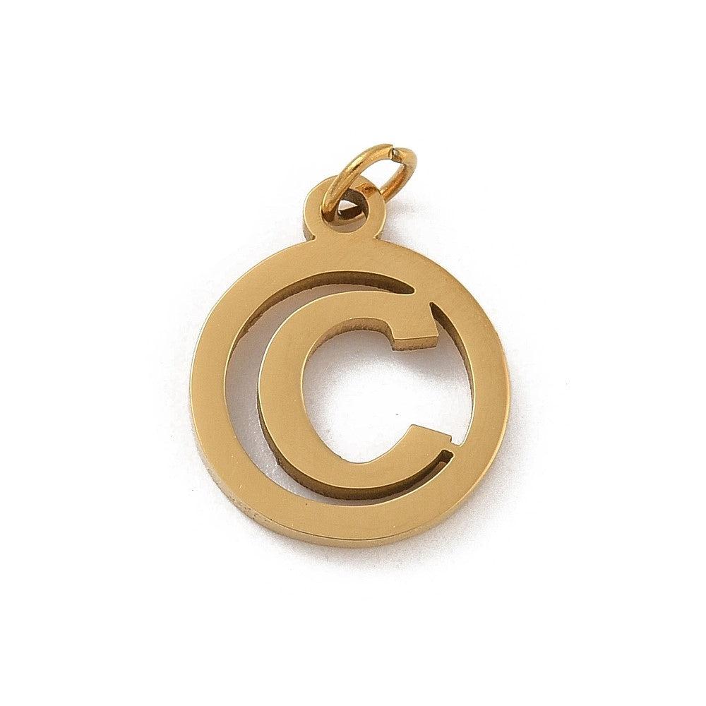 Bedel letter rond alfabet A-Z goud RVS 14x12mm-bedels-Kraaltjes van Renate