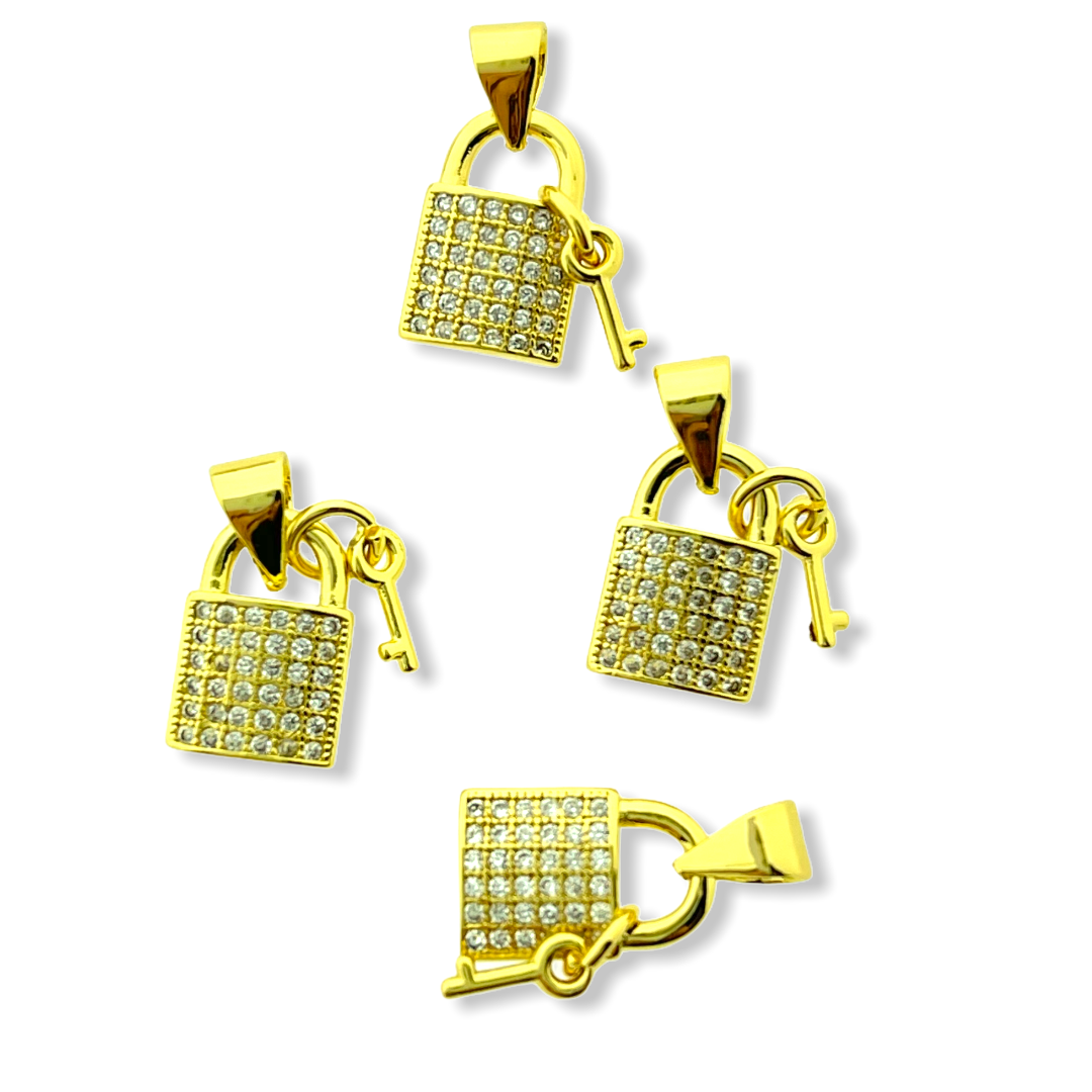 Bedel lock and key Zirconia Gold plated 12x8mm-Kraaltjes van Renate