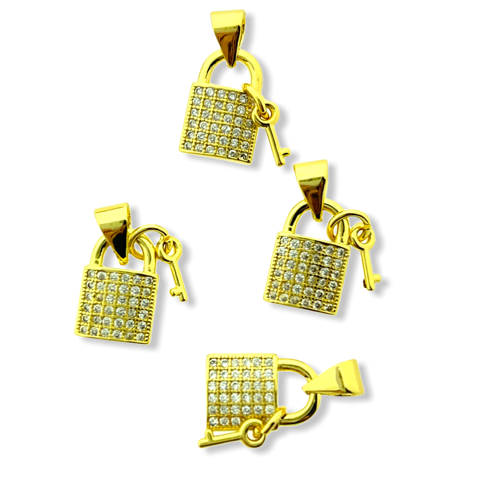 Bedel lock and key Zirconia Gold plated 12x8mm-Kraaltjes van Renate