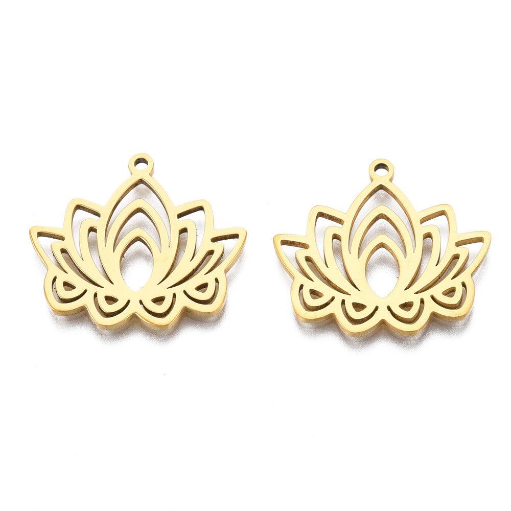 Bedel lotus Stainless steel 18k Goud 22mm-bedels-Kraaltjes van Renate
