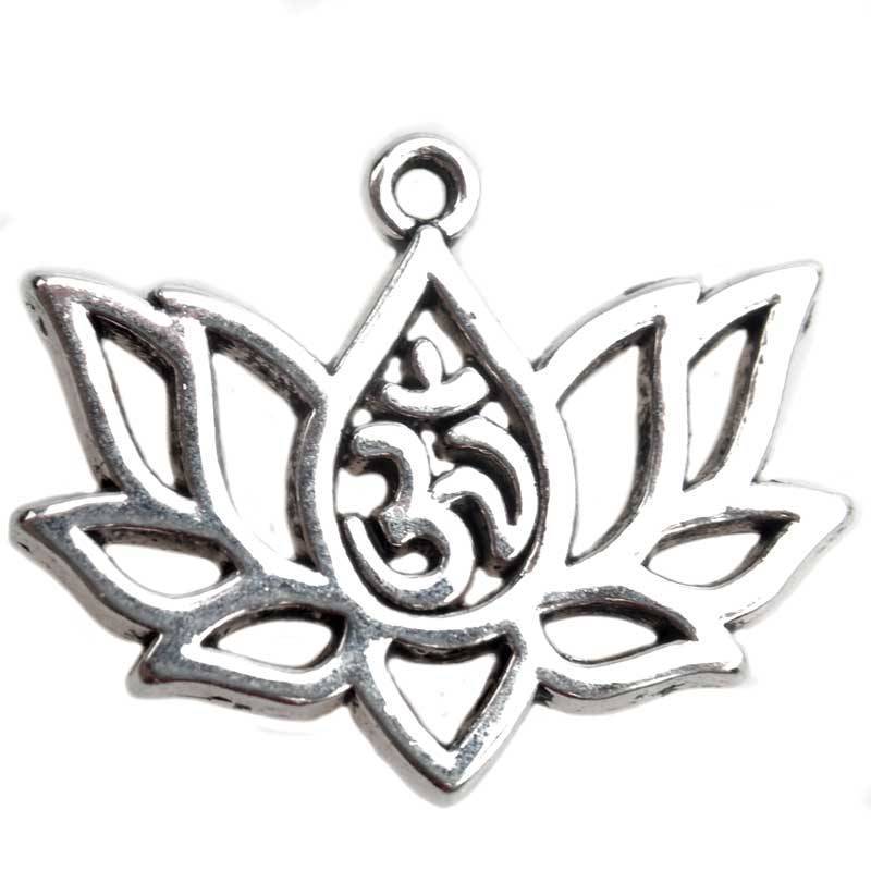 Bedel lotus bloem met Ohm Zilver 17x21mm - 4 stuks-Kraaltjes van Renate