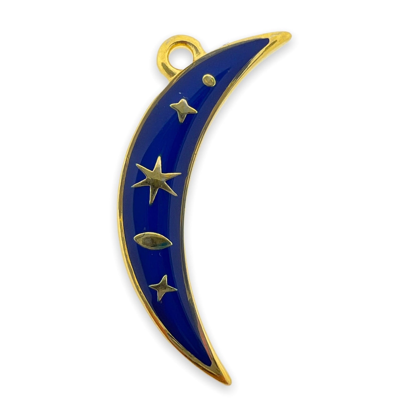 Bedel maan blauw Goud 24K DQ 10x23mm-bedels-Kraaltjes van Renate