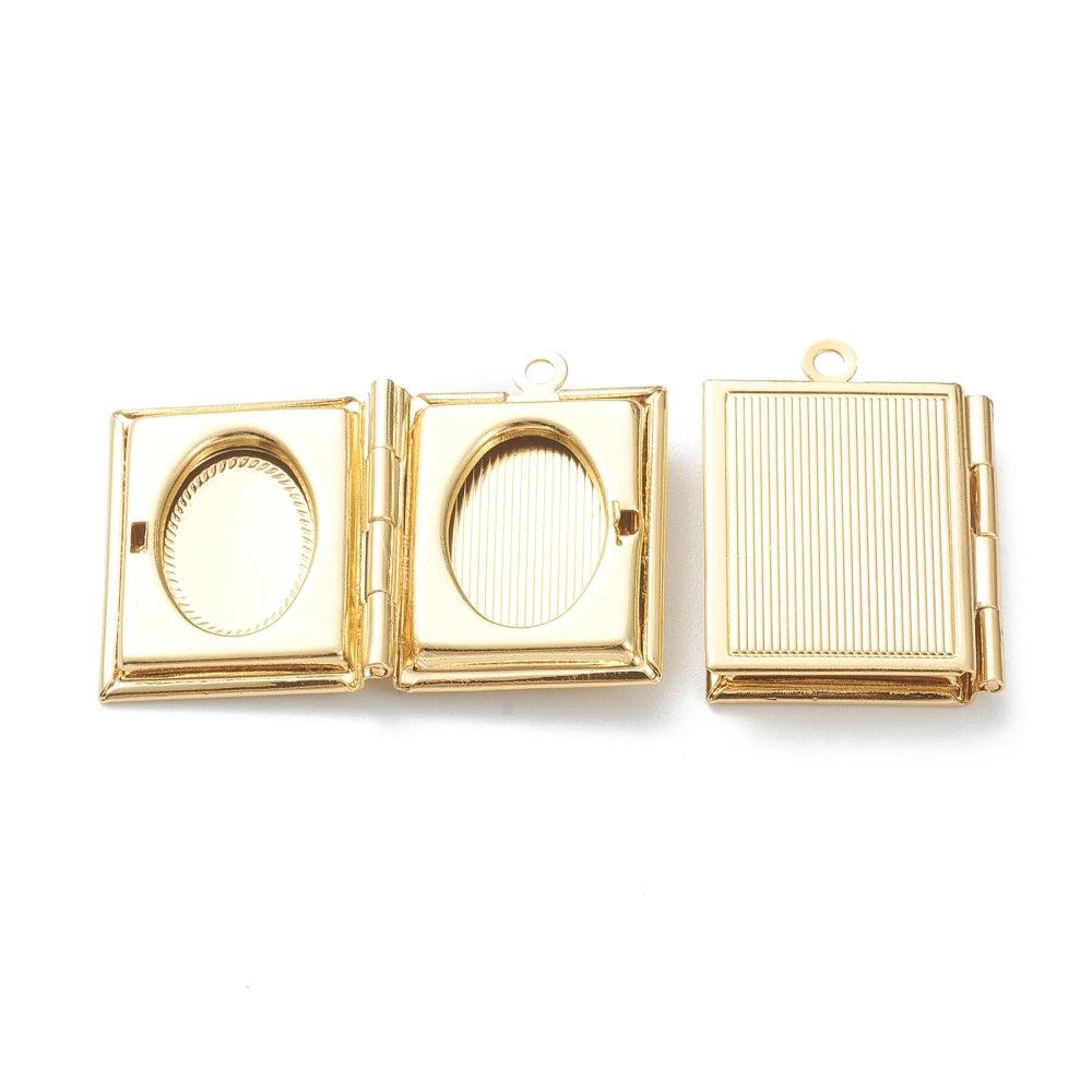 Bedel medaillon boek 18k plated goud 26mm-bedels-Kraaltjes van Renate