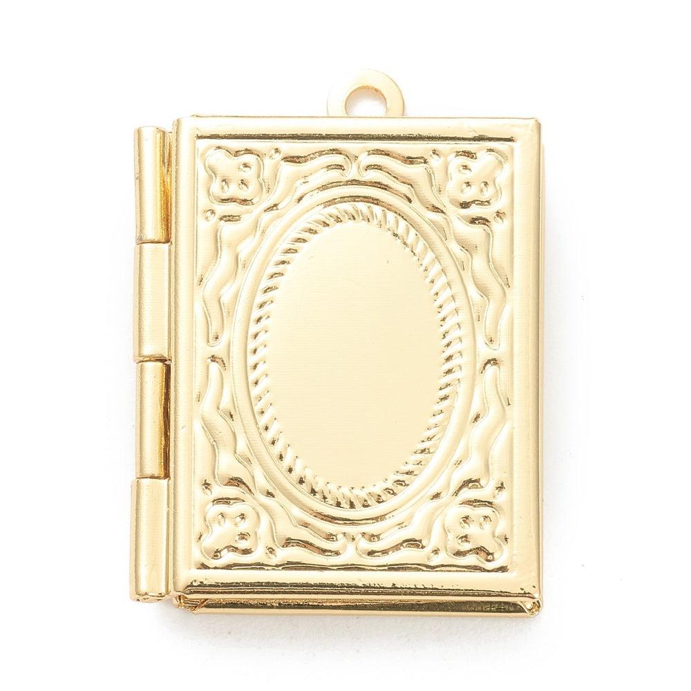 Bedel medaillon boek 18k plated goud 26mm-bedels-Kraaltjes van Renate