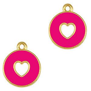 Bedel metaal open hart goud- neon fuchsia pink DQ 17x14mm-bedels-Kraaltjes van Renate