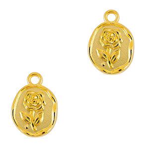 Bedel metaal rond met roos DQ goud-bedels-Kraaltjes van Renate