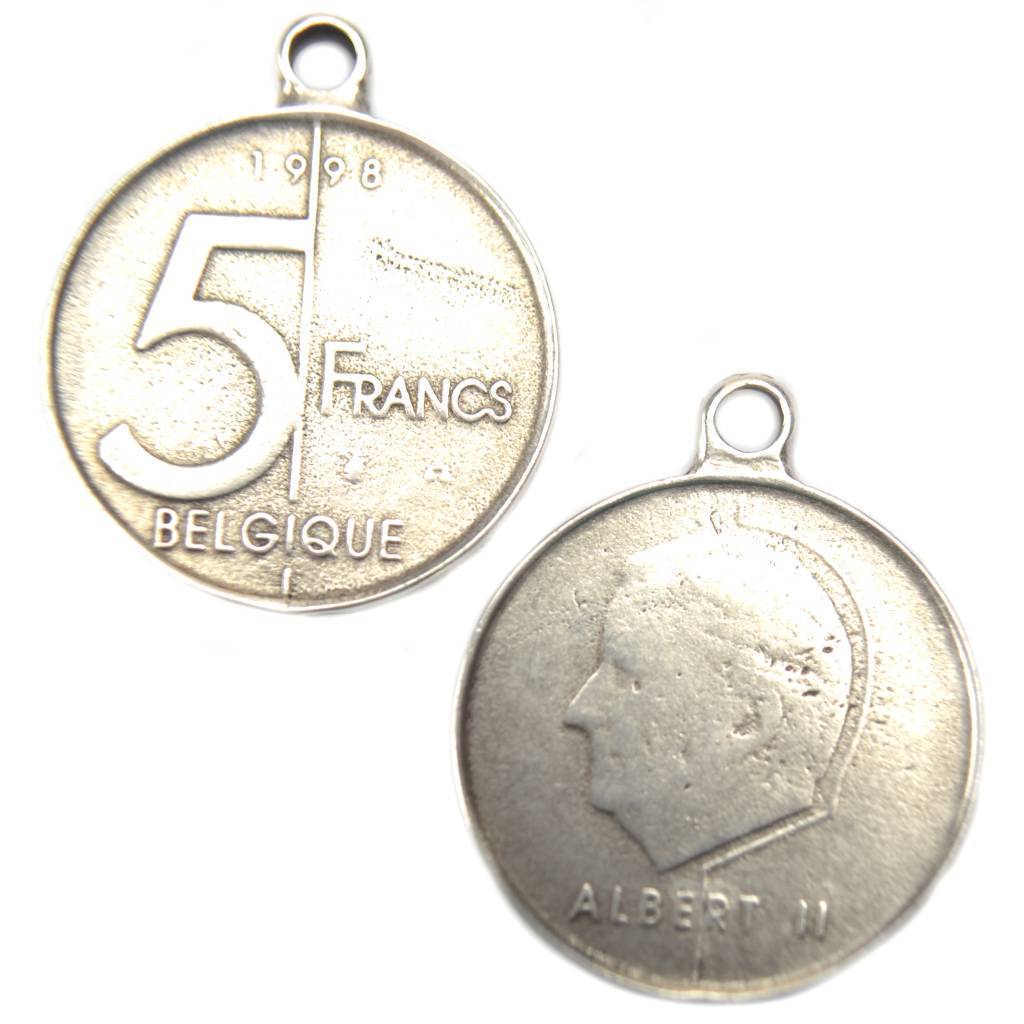 Bedel munt 5 Belgische Franc metaal zilver DQ 28mm-Kraaltjes van Renate