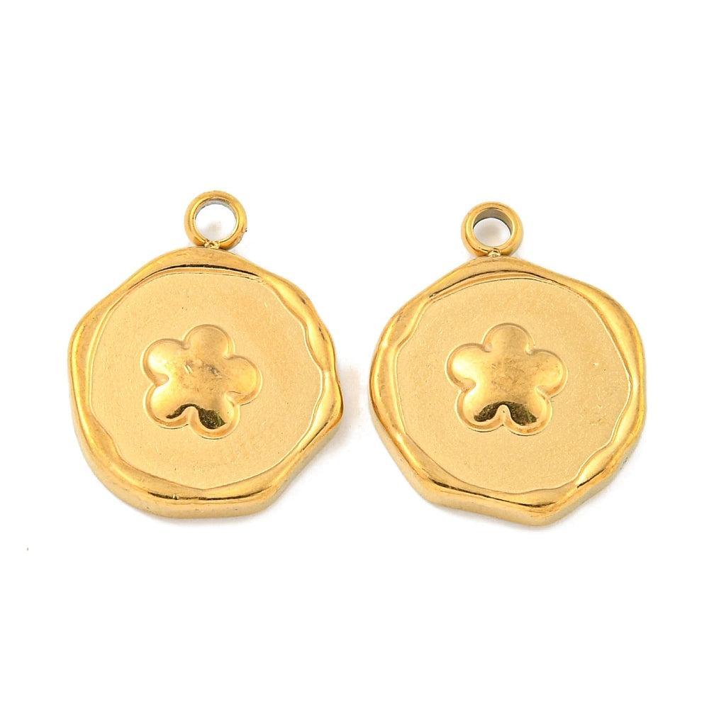 Bedel munt bloemetje RVS 18K Goud 16mm - per stuk-bedels-Kraaltjes van Renate