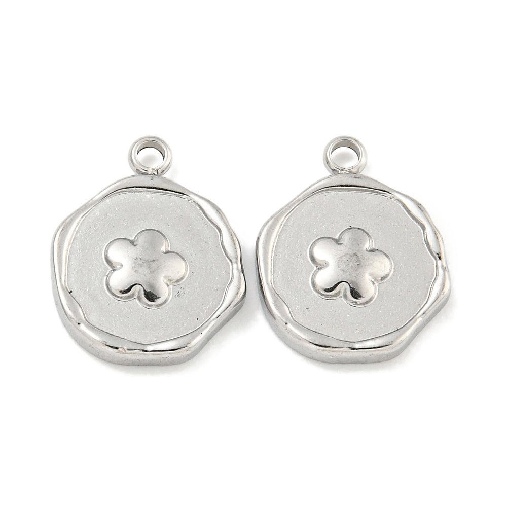 Bedel munt bloemetje RVS Zilver 16mm- per stuk-bedels-Kraaltjes van Renate