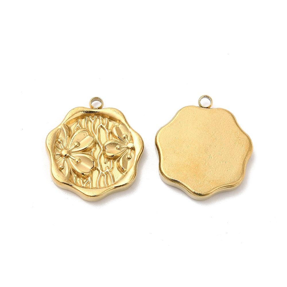 Bedel munt bloemetje Stainless steel 18k Goud 18mm-bedels-Kraaltjes van Renate