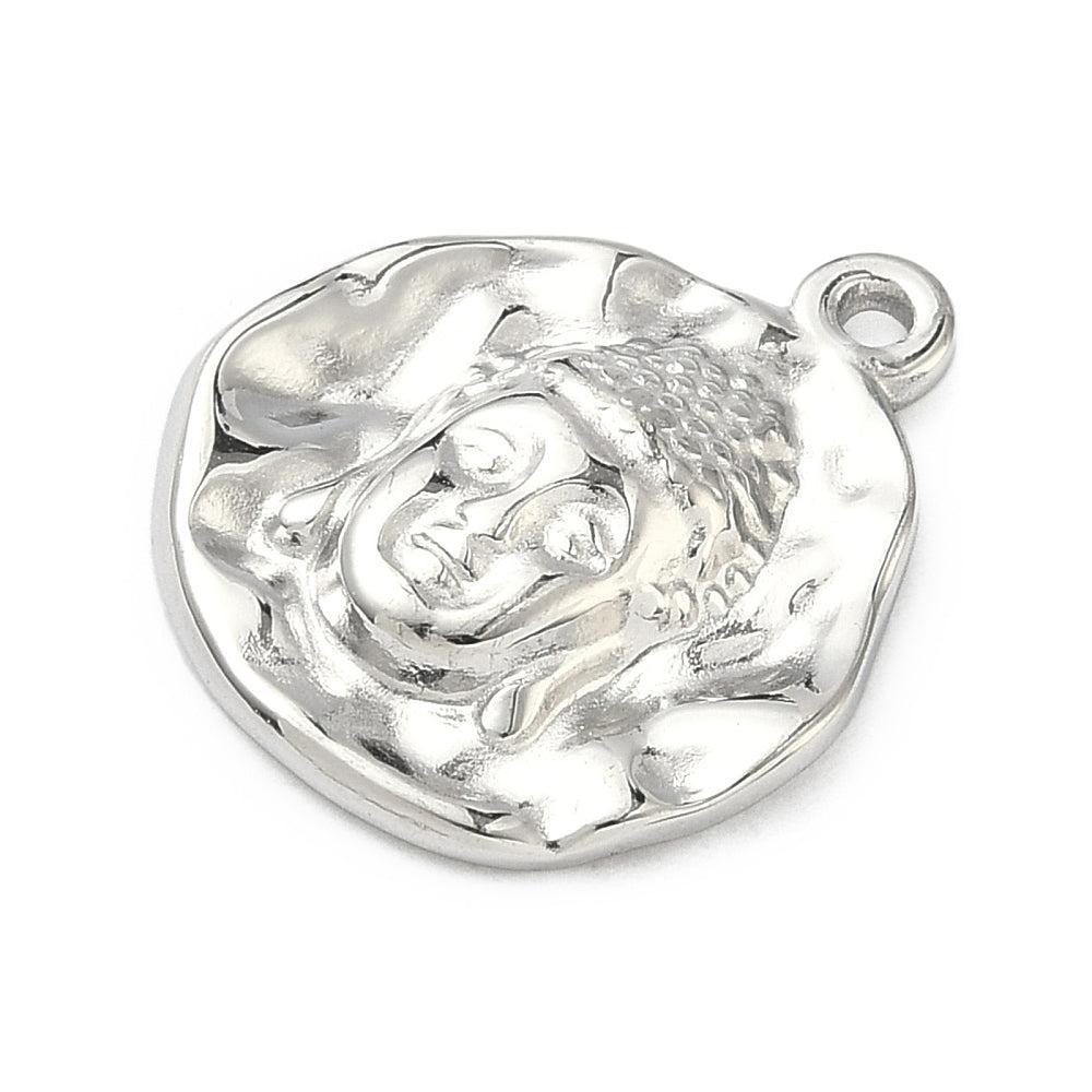 Bedel munt buddha RVS zilver 21,5mm - per stuk-bedels-Kraaltjes van Renate