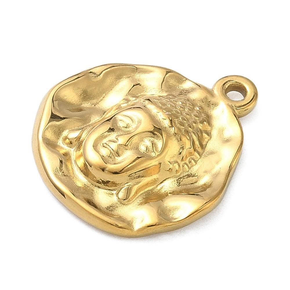 Bedel munt buddha premium RVS 18K goud 21,5mm - per stuk-bedels-Kraaltjes van Renate