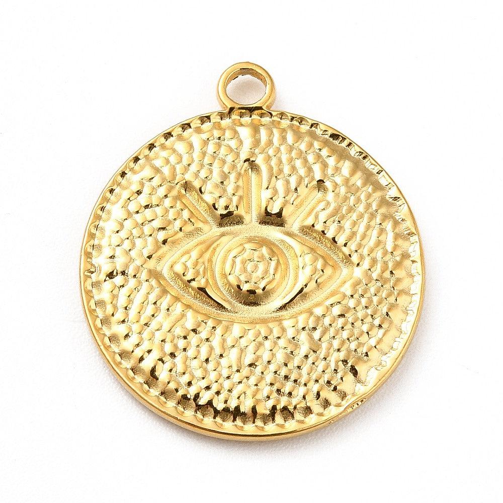 Bedel munt evil eye goud 18K RVS 22x19mm-bedels-Kraaltjes van Renate