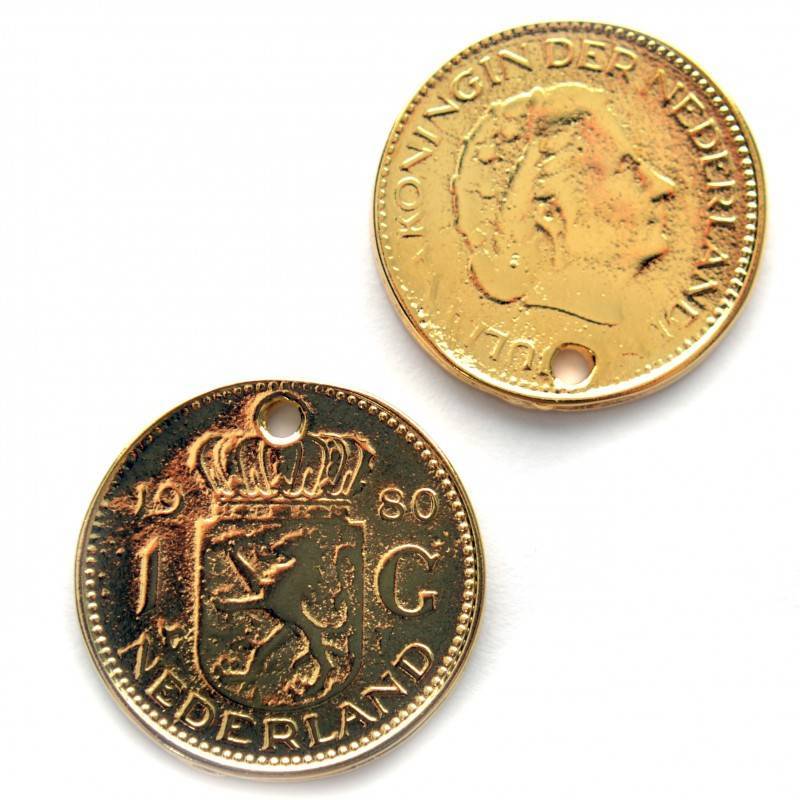 Bedel munt gulden metaal goud DQ 24mm-Kraaltjes van Renate
