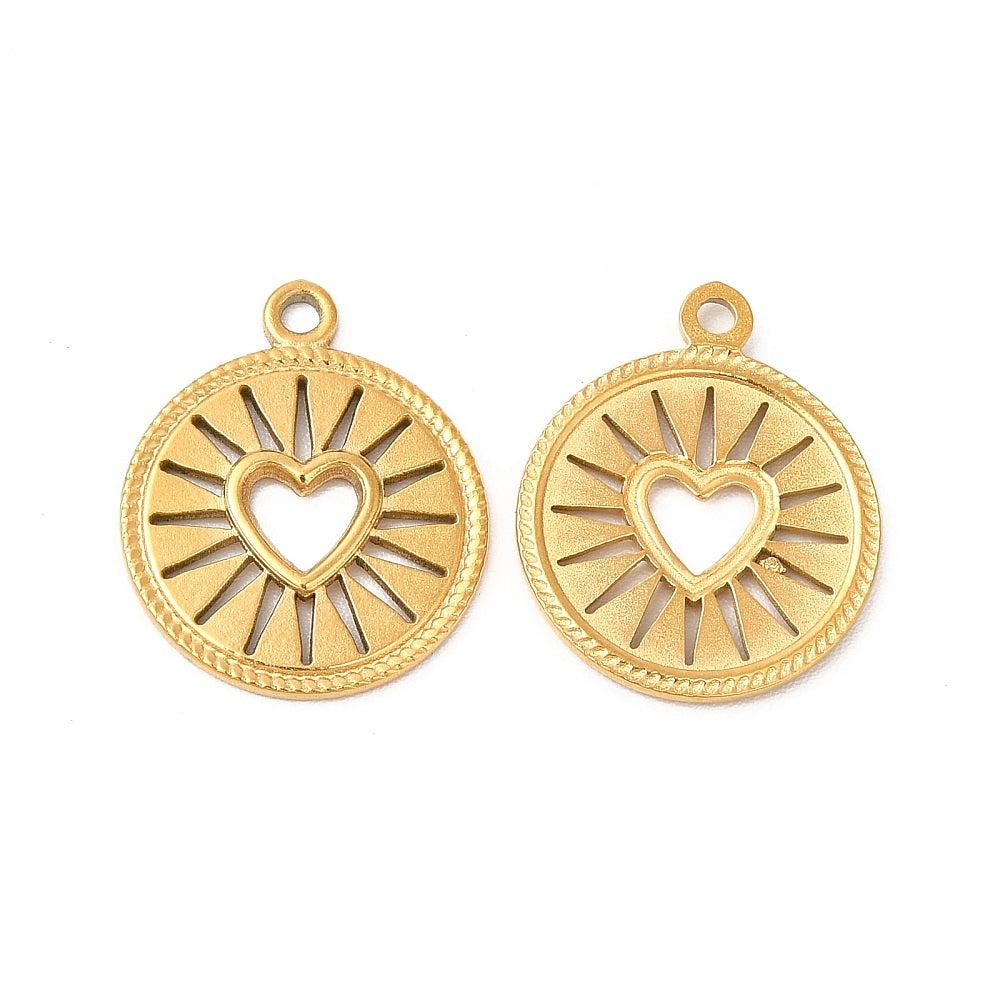 Bedel munt hart stralen goud 18K RVS 18x15mm-bedels-Kraaltjes van Renate