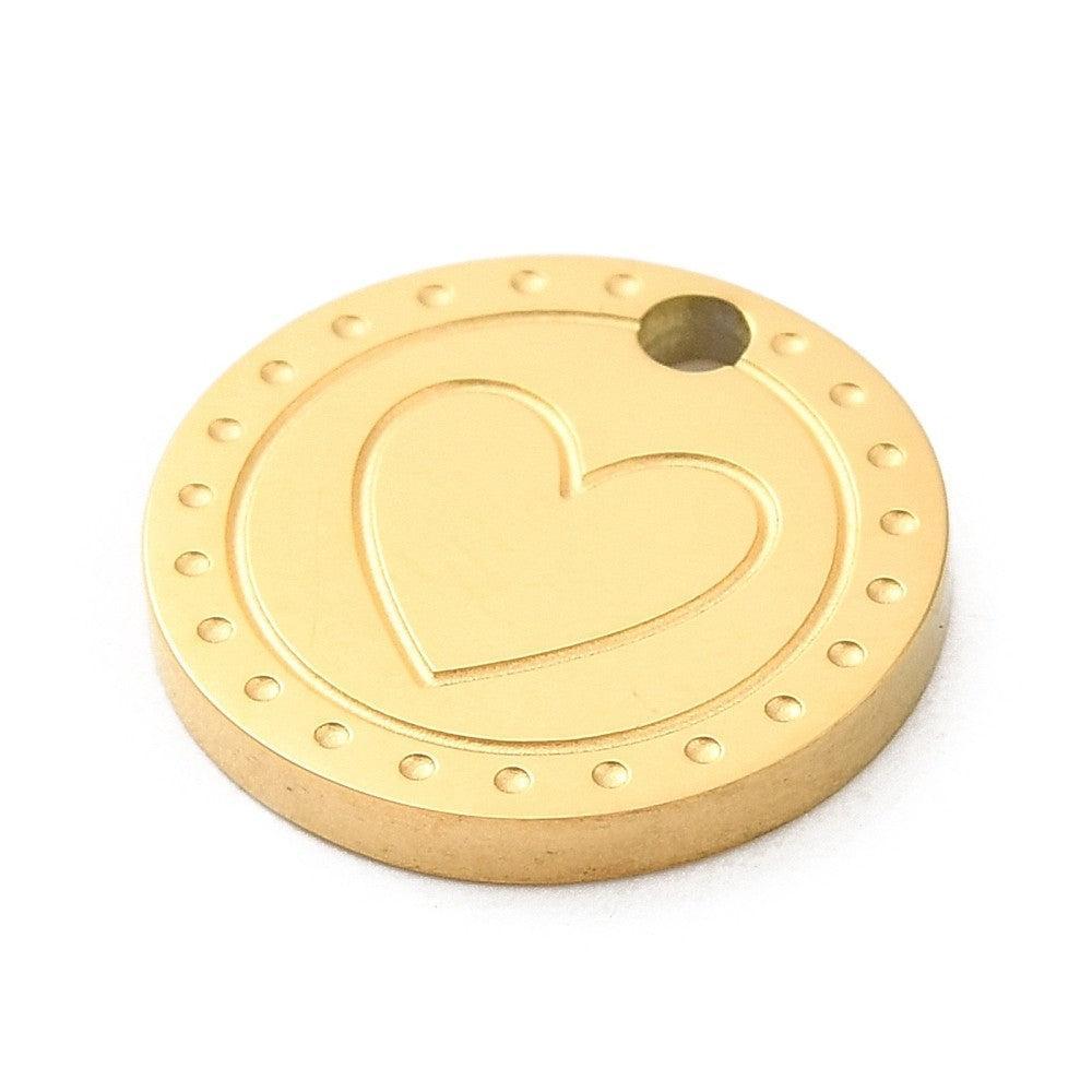 Bedel munt hartje RVS Goud 12mm - per stuk-bedels-Kraaltjes van Renate