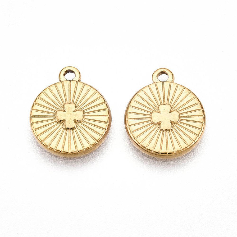 Bedel munt kruis RVS 18K Goud 15mm - per stuk-bedels-Kraaltjes van Renate