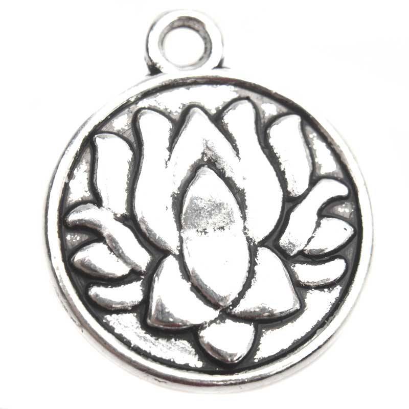 Bedel munt lotus flower Zilver 24x20mm - 3 stuks-Kraaltjes van Renate