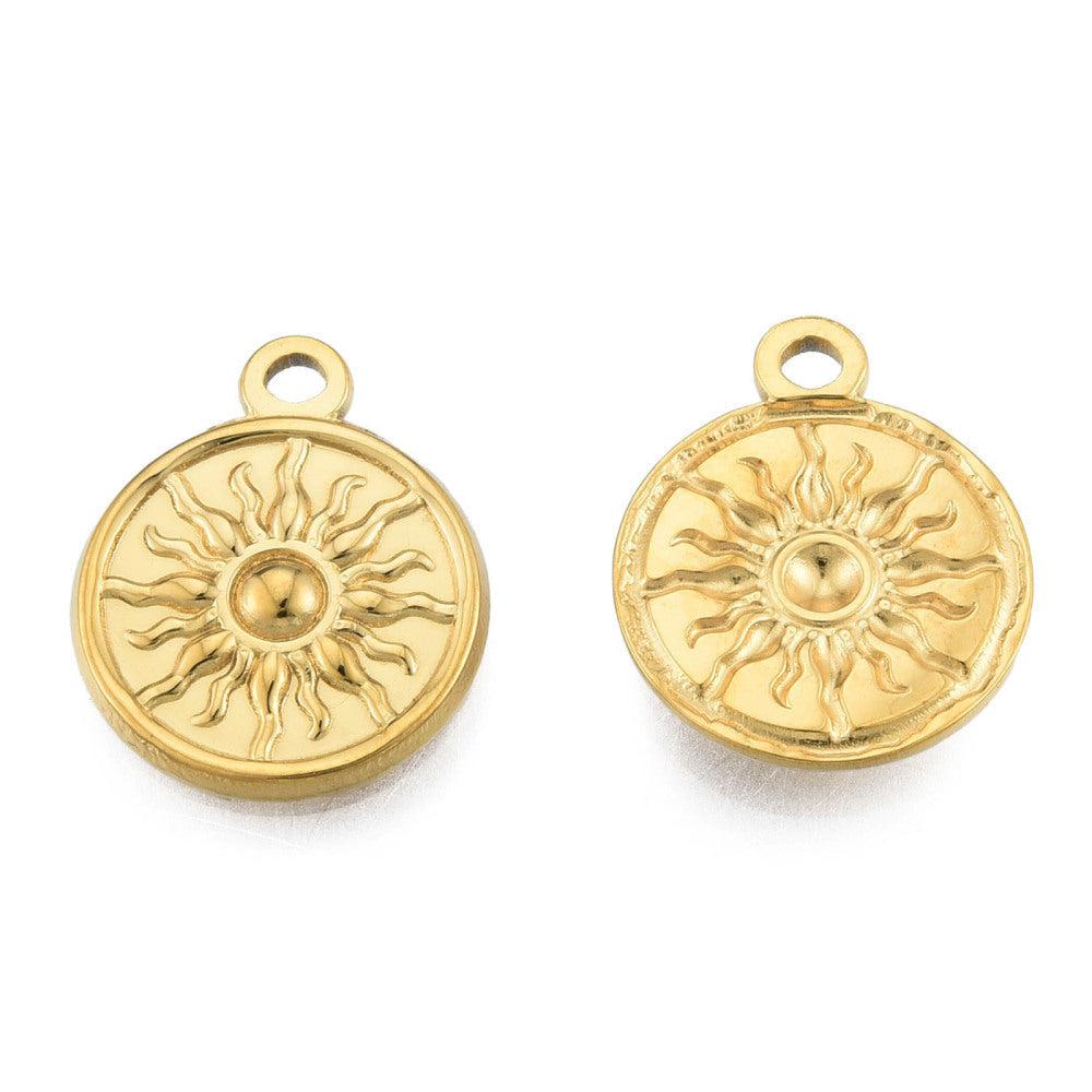 Bedel munt met zon goud RVS 19x16mm-bedels-Kraaltjes van Renate