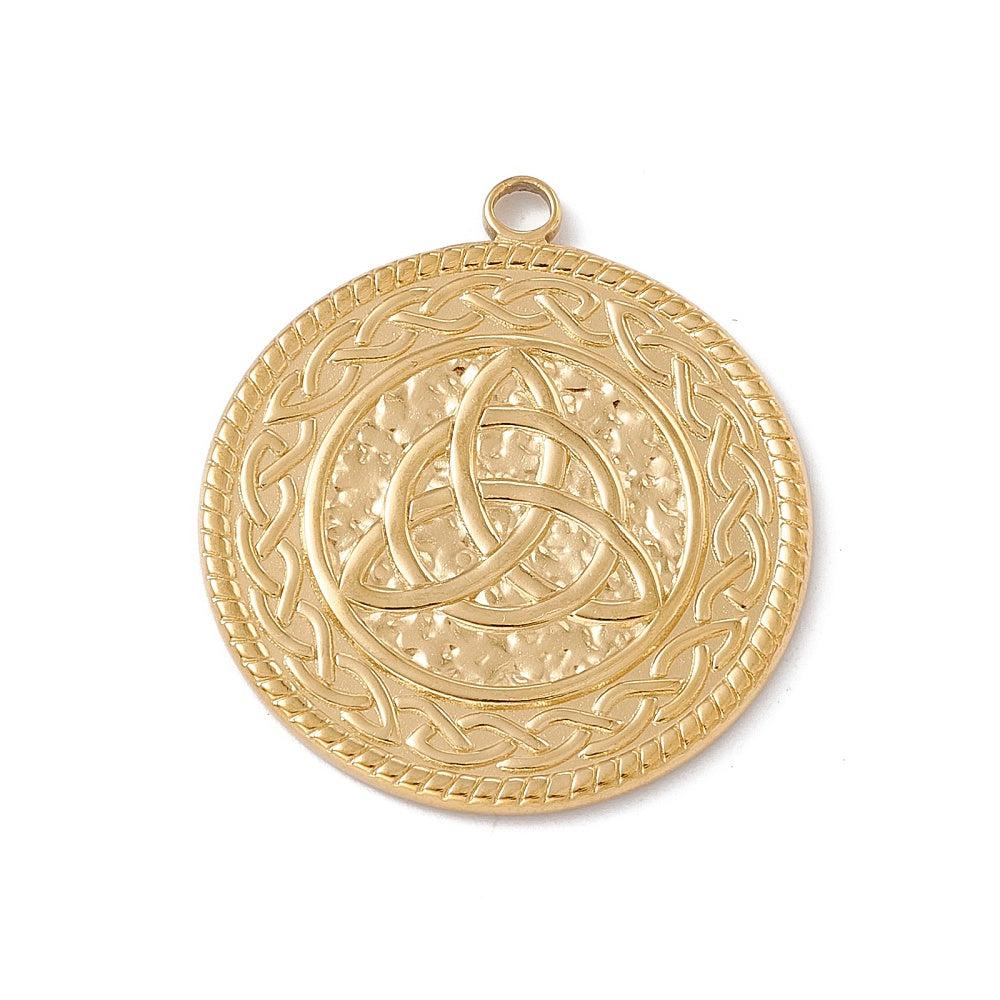 Bedel munt motief Stainless steel 18k Goud 34mm-bedels-Kraaltjes van Renate