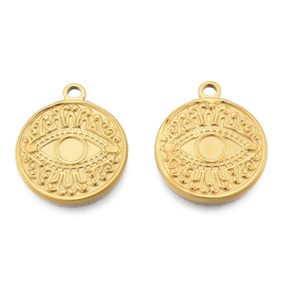 Bedel munt oog Stainless steel 18k Goud 24mm-bedels-Kraaltjes van Renate