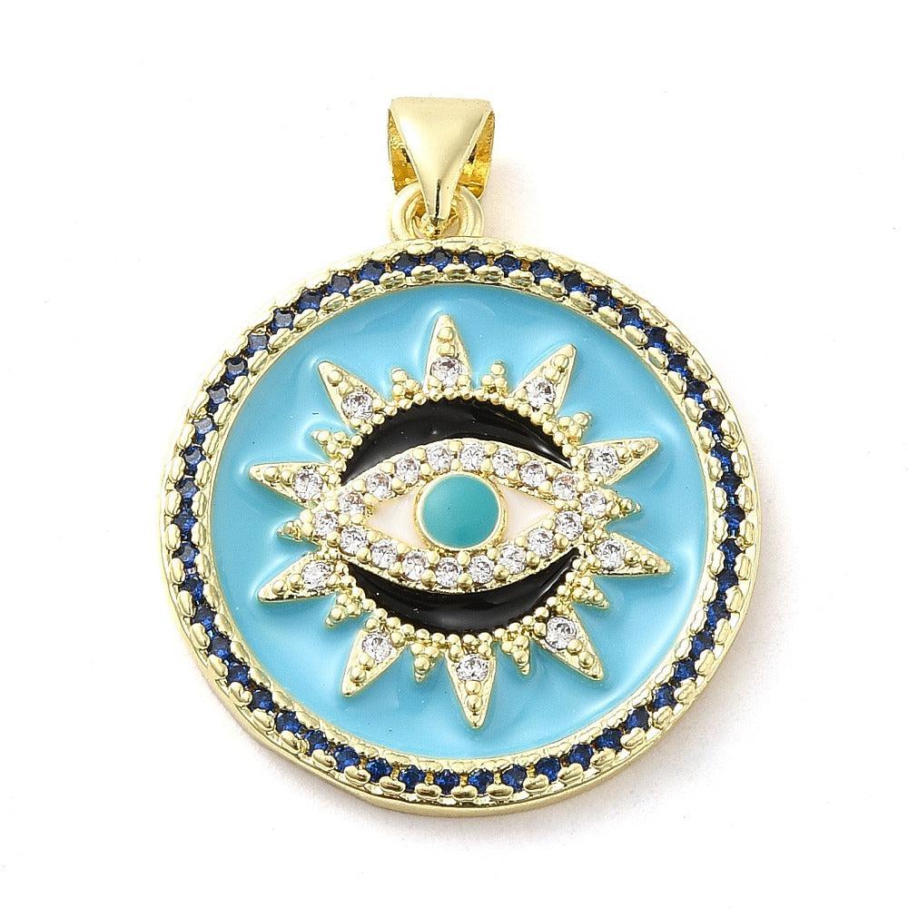 Bedel munt oog zirconia 18K blauw/goud 25x22mm-bedels-Kraaltjes van Renate