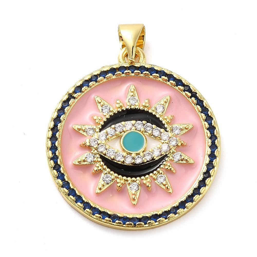 Bedel munt oog zirconia 18K lichtroze/goud 25x23mm-bedels-Kraaltjes van Renate