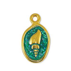 Bedel munt schelp Glitter Turquoise-Goud DQ 11x19mm-bedels-Kraaltjes van Renate