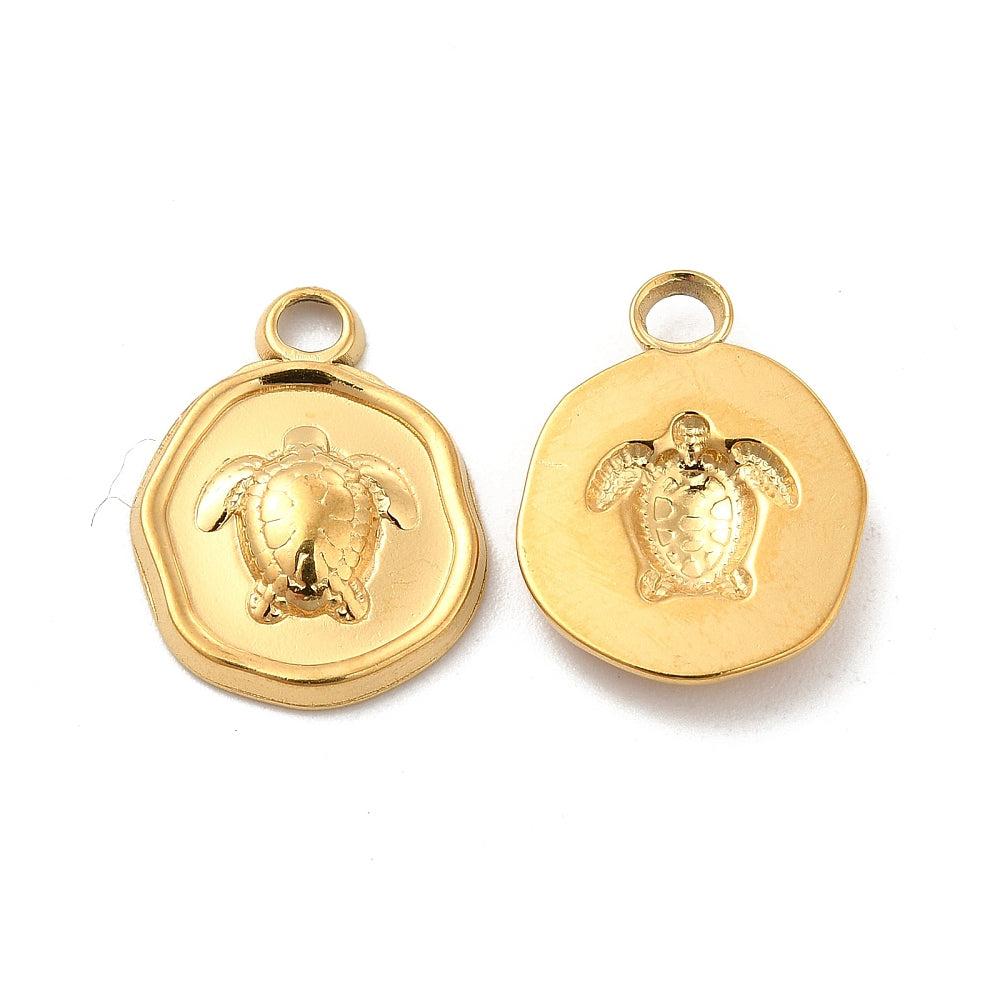 Bedel munt schildpad Stainless steel 18K gold 17mm-bedels-Kraaltjes van Renate