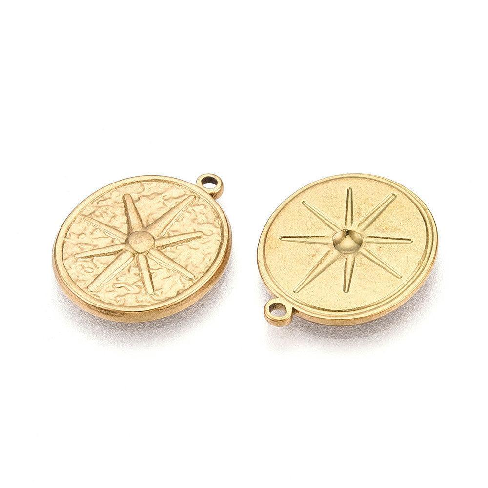 Bedel munt ster RVS 18K Goud 22,5mm - per stuk-bedels-Kraaltjes van Renate