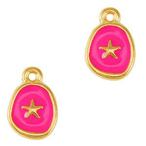 Bedel munt ster neon Fuchsia-Goud DQ 15x10mm-bedels-Kraaltjes van Renate