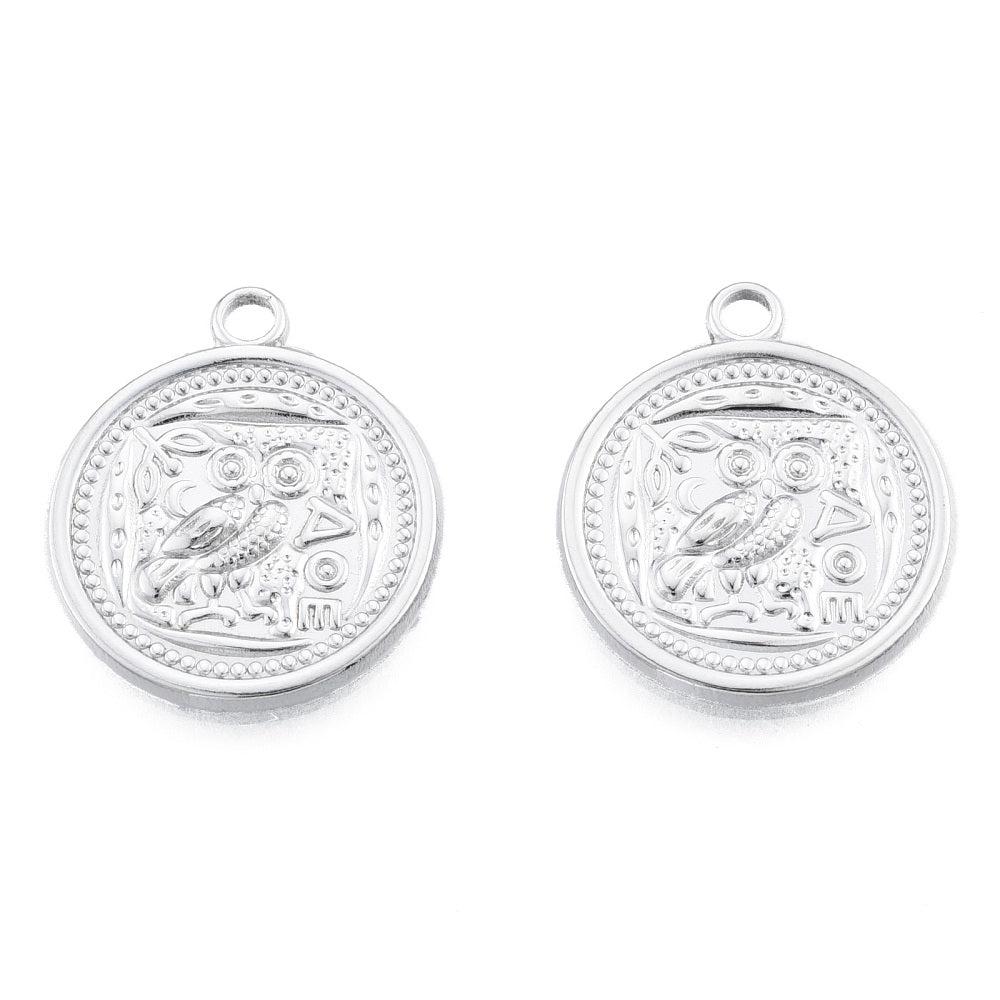 Bedel munt uil Stainless steel zilver 24mm-bedels-Kraaltjes van Renate