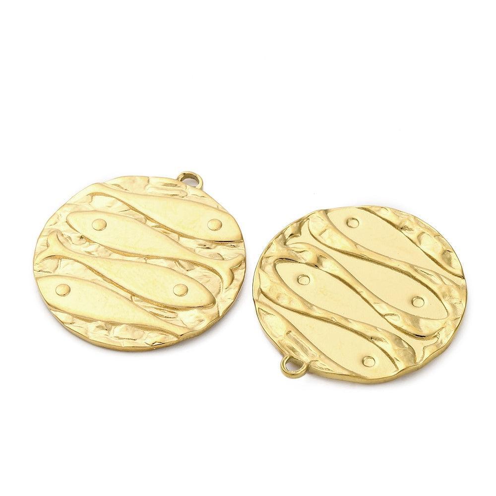 Bedel munt vissen premium RVS 18K goud 26,5mm - per stuk-bedels-Kraaltjes van Renate