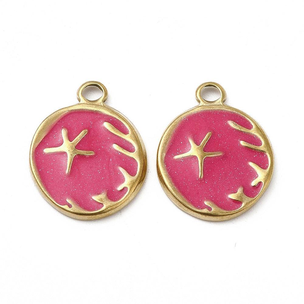 Bedel munt zeester roze 18K goud 19x15mm-bedels-Kraaltjes van Renate
