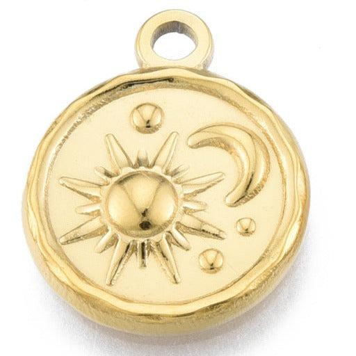 Bedel munt zon maan Stainless steel 18K gold 19mm-bedels-Kraaltjes van Renate
