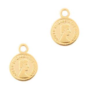 Muntje metaal Goud DQ 11x8mm-bedels-Kraaltjes van Renate