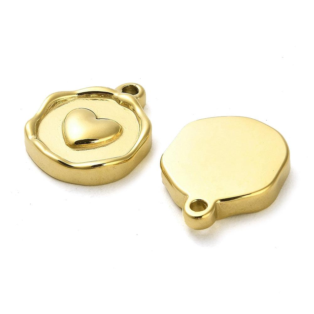 Bedel muntje hart goud 18K RVS 16x12mm-bedels-Kraaltjes van Renate