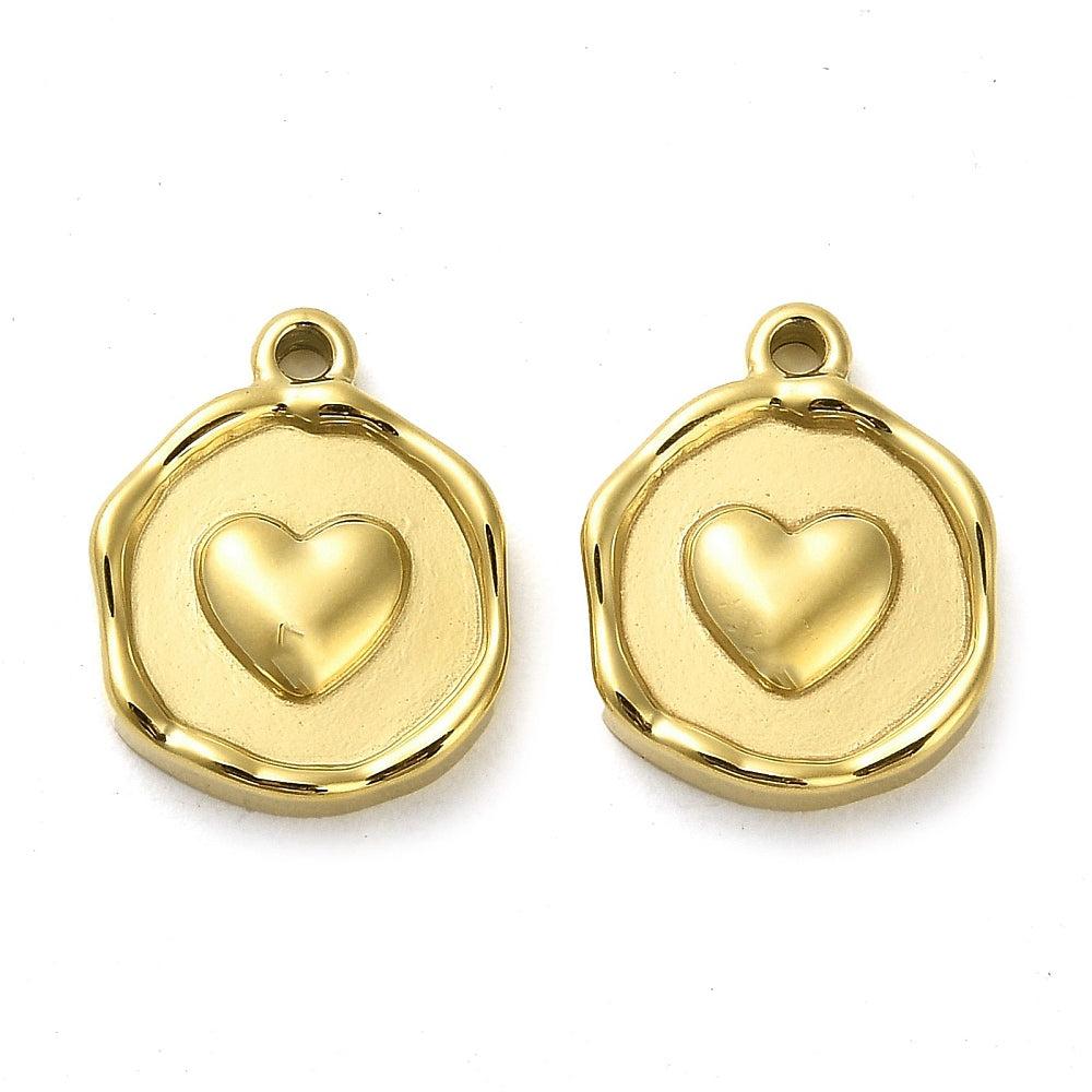 Bedel muntje hart goud 18K RVS 16x12mm-bedels-Kraaltjes van Renate