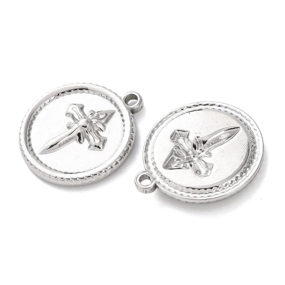 Bedel muntje met kruis RVS zilver 15mm - per stuk-bedels-Kraaltjes van Renate