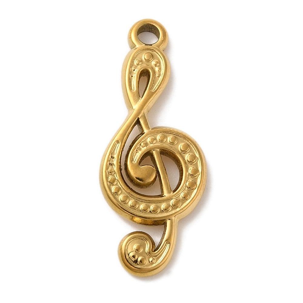 Bedel muzieknoot 18K RVS goud 28x11mm - per stuk-bedels-Kraaltjes van Renate