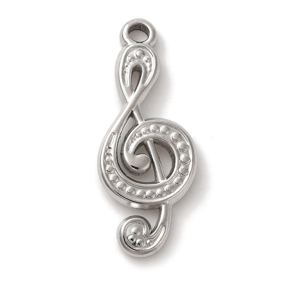 Bedel muzieknoot RVS zilver 28x11mm-bedels-Kraaltjes van Renate